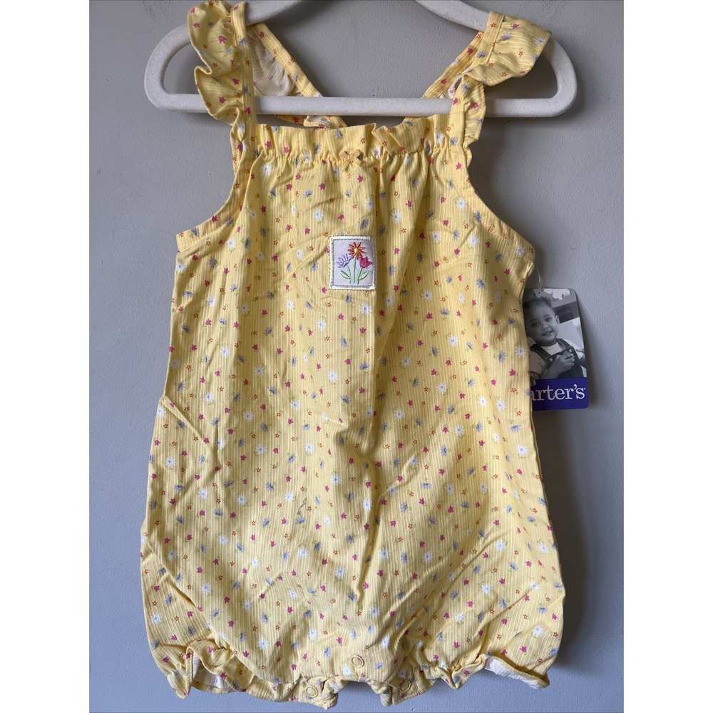 Vintage Carters Y2K Yellow Floral Bubble Romper Size 18-24M NWT 100% Cotton